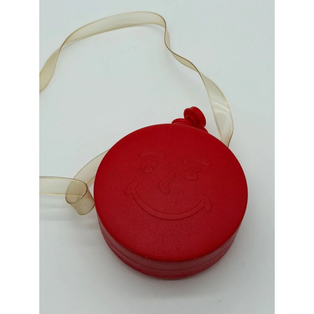 Vintage Kool-Aid Man‎ Red Plastic Canteen Water Bottle with Strap Retro 1980s